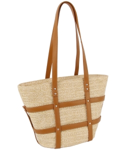 Straw Shopper Tote Bag LMD012-Z BROWN